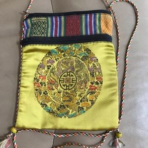 Silk-front Crossbody two-zipper pouch